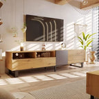 Bellemave TV Stand for TVs up to 80", Modern Entertainment Center with Cabinets, Drawers & Open Shelves, Wooden Media Console with Storage for Living Room, Bedroom & Home Theatre (Wood Grain)