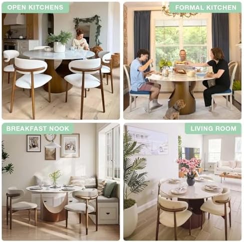 POVISON Round Dining Table for 4, 51" Glossy White Sintered Stone Top Di...