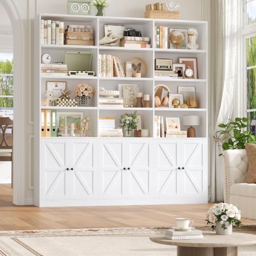 FACBOTALL 75" Tall Bookshelf, White Bookshelf and Bookcase with 6 Doors