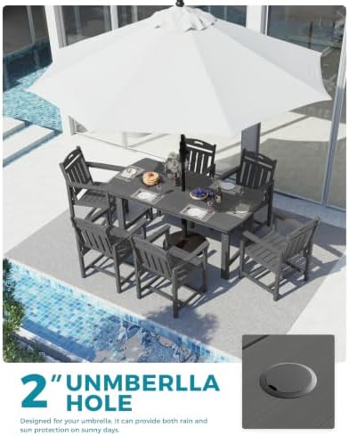 Ciokea HDPE Outdoor Dining Set of 6, Patio Table and Chairs Sets, Grey
