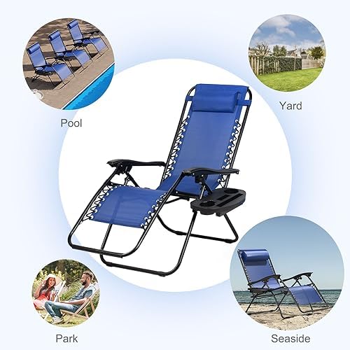 Nazhura Set of 2 Relaxing Recliners Patio Chairs Adjustable Steel Mesh Zero G...
