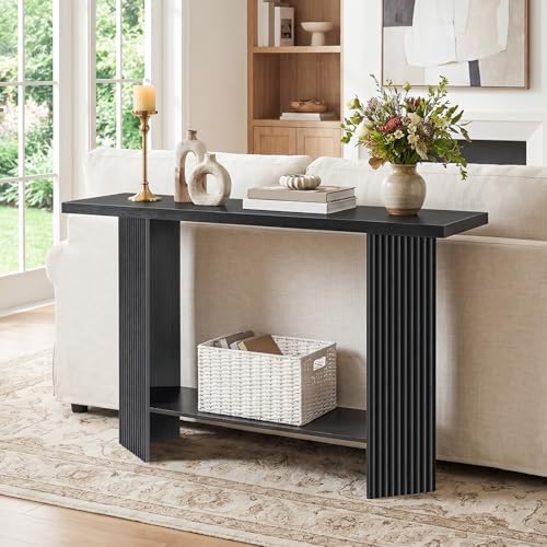 HOOBRO Tall Side Table and Console Table Bundle, with Adjustable Mesh Shelves and Wave-Patterned Legs, for Living Room, Entryway, BB03DH01-BK385XG01
