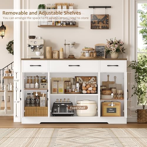 HOSTACK Kitchen Buffet Sideboard Storage Cabinet, Coffee Bar Cabinet, White