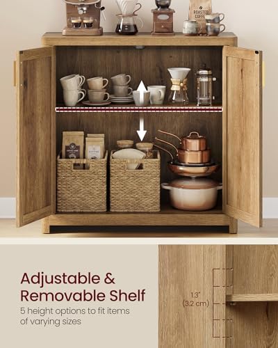 VASAGLE Boho Buffet Cabinet with Rattan-Look Doors, Adjustable Shelf
