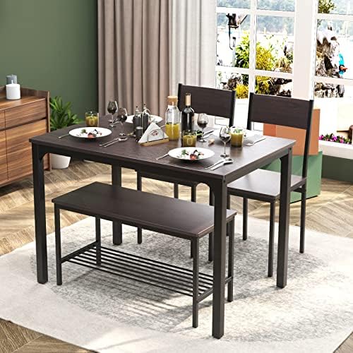 soges Kitchen Table Set for 4, Nesting Table with 2 Chairs & Bench, Oak