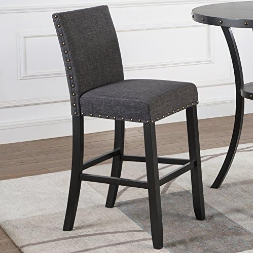Roundhill Furniture Biony 3-Piece Round Espresso Bar Table with Nail Head Sto...