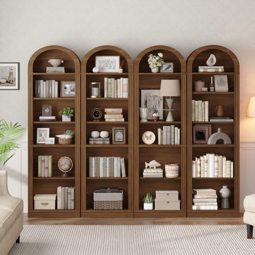 RALGEND Arched Bookshelf, 75.8" Tall Narrow Bookcase with Storage
