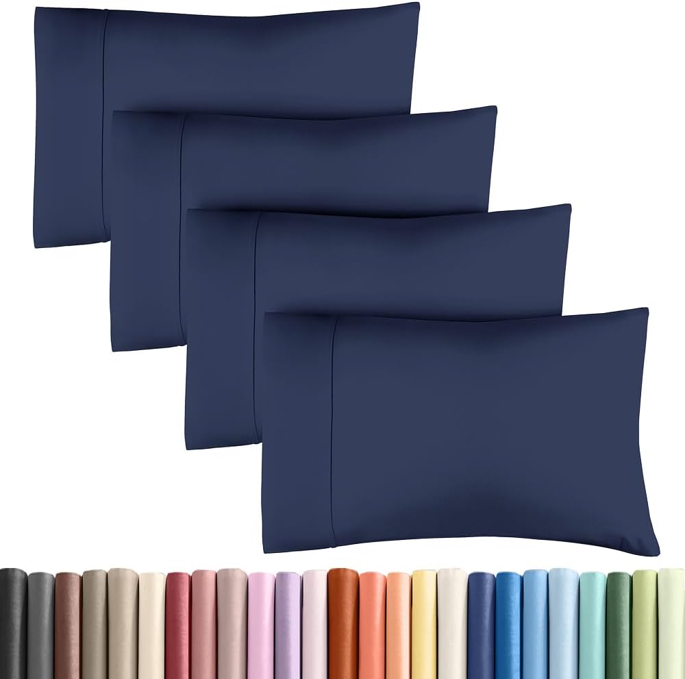 Queen Pillow Cases - 4 Pack - Super Soft Pillowcase Covers - Envelope Enclosure - Hotel Quality Pillow Protectors - Wrinkle Free, Shrink & Stain Resistant - Machine Washable - 20" x 30" (Navy Blue)