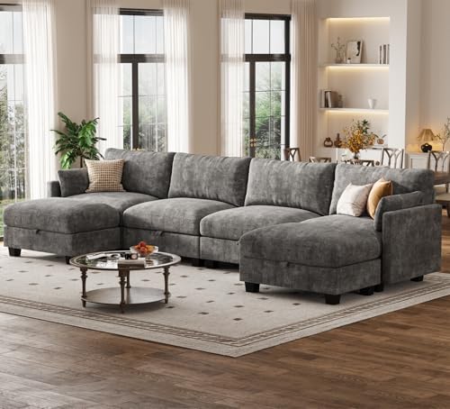 Modular Sectional Sofa, 132" U Shaped Couch with Storage, Chenille | Hig...