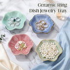 4 Pack Small Jewelry Dish Ceramic Trinket Holder Tray for Rings Earrings Key Bowl Women Mother's Day Wedding Gift (Pink,Blue,Cyan,Green)