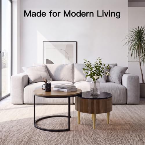 YESHOMY 23.6" Nesting Coffee Table Set of 2, Walnut Storage Coffee Table...