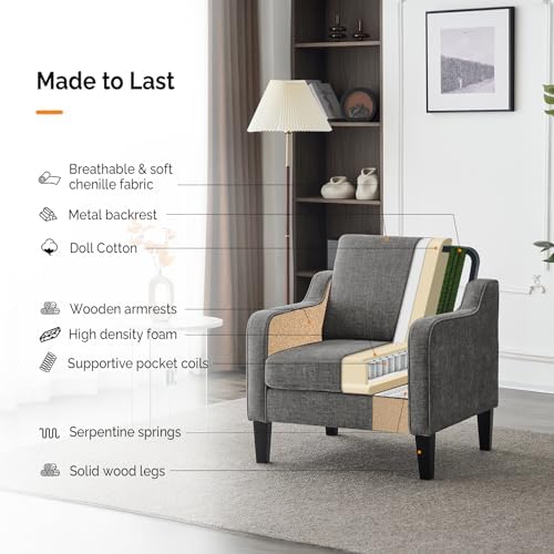 VINGLI Accent Chair, Chenille Upholstered Armchair, 380 LBS, Living Room