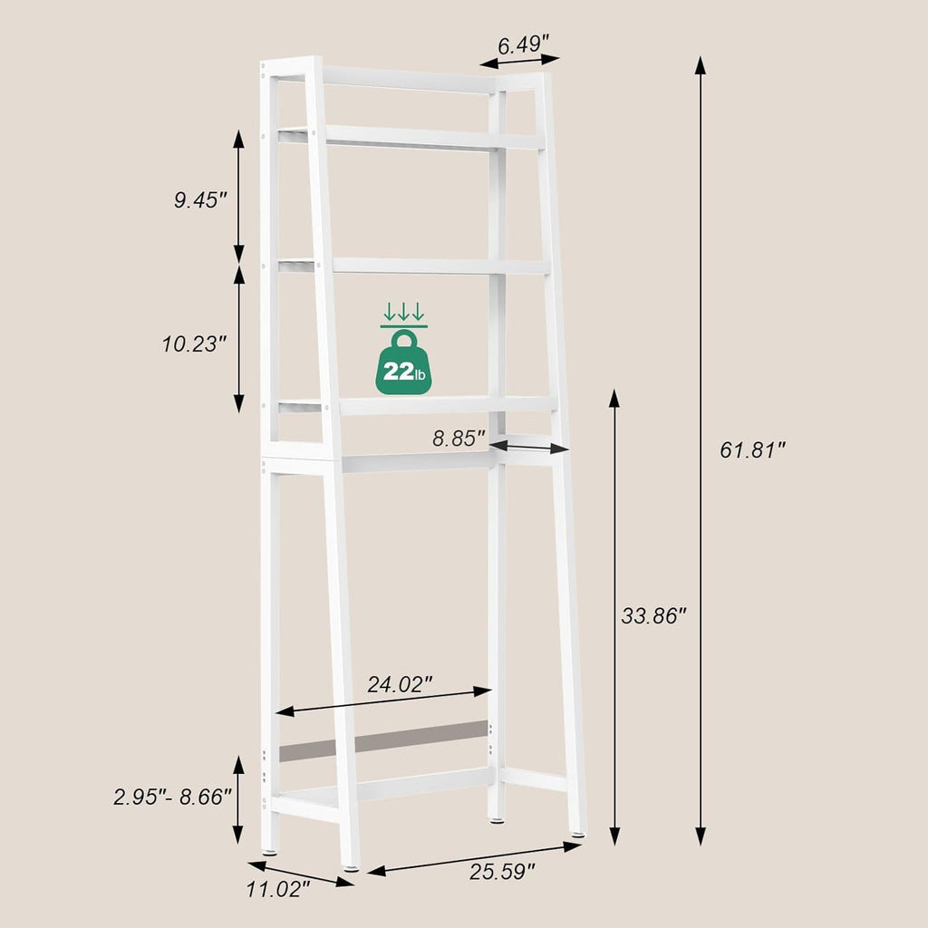VASMIA Over The Toilet Storage,Bamboo 3-Tier Bathroom Organizer Over Toilet Storage Cabinet,Freestanding Space Saver with 3 Hooks White