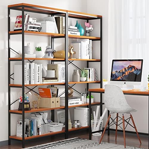 Himimi 6-Tier Bookshelf, 71'' Tall Bookcase Vintage Storage Shelf, Di...