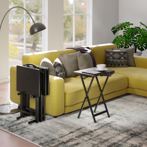Winsome Alex Set of 4 Foldable Snack Tables with Storage Rack, Black, 26"