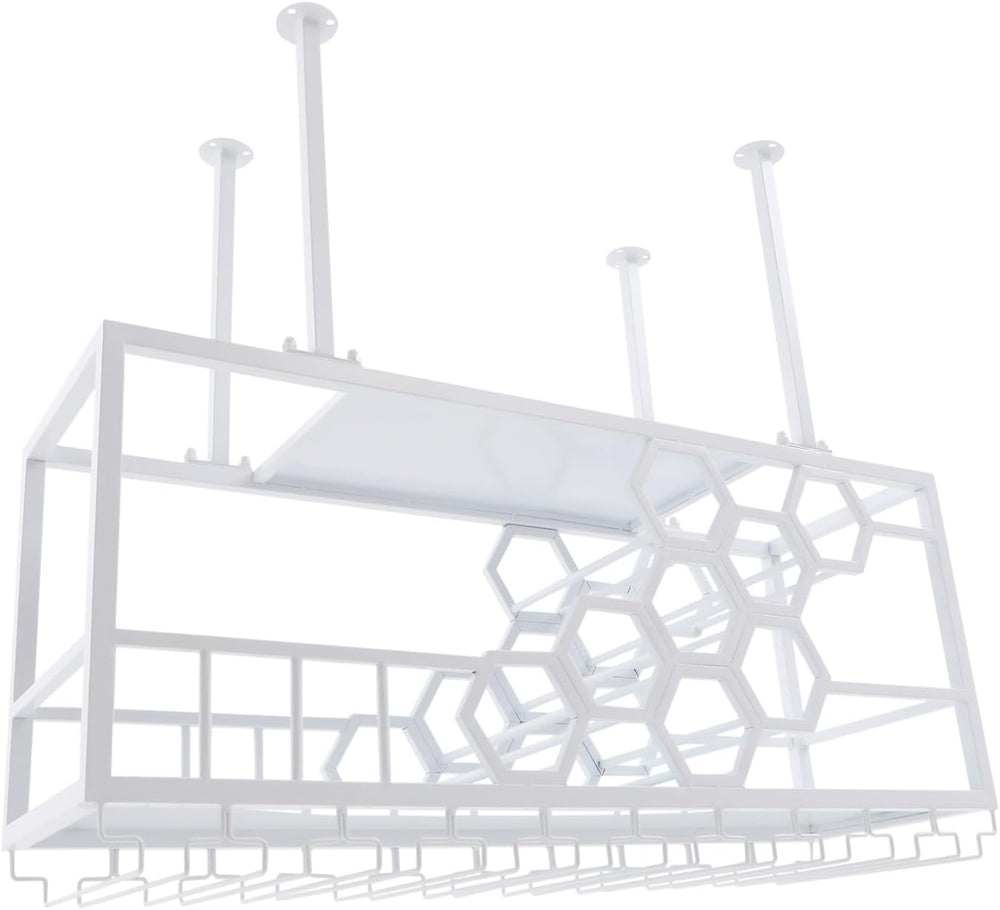 Ceiling Wine Glass Rack, 39" Hanging Wine Rack with Glass Holder and She...