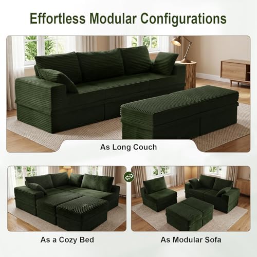 107" U Shaped Couch, Modular Sectional Sofa with Storage, 3-Seater High ...