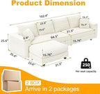 KEIKI 102.4" Sectional Couches, Modern Comfy Upholstered Sofa Cloud Couch, Deep Seat 4 Seat Sofa Set with Soft Pillows and Movable Ottoman for Living Room Bedroom,Apartment,Office, Beige