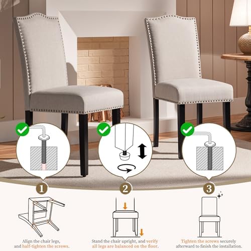 Yaheetech Dining Chairs Set of 6 Upholstered High Back Kitchen Chairs Beige