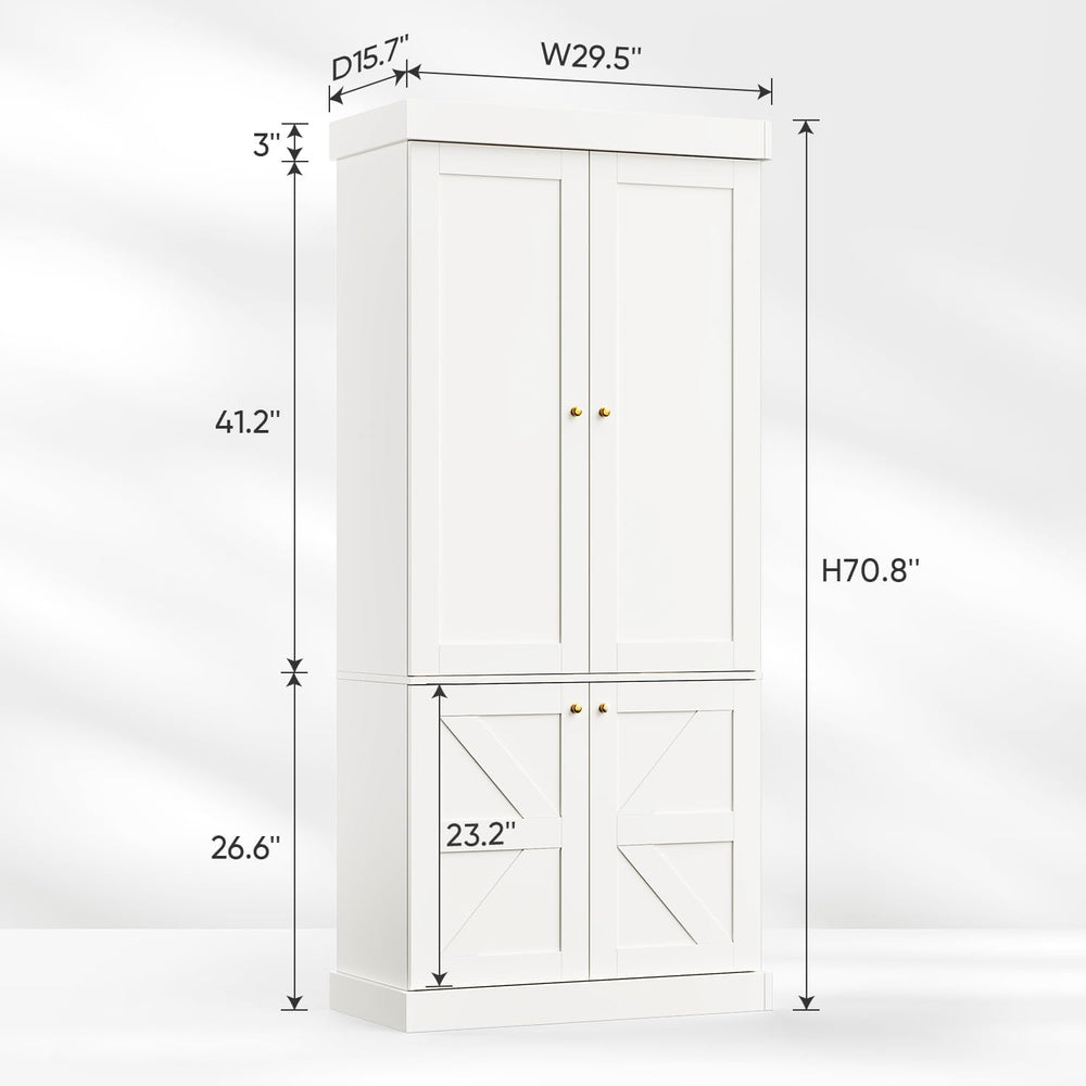 ivaniti 70.8" Tall Farmhouse Bookshelf with Doors, Modular Wooden Storag...