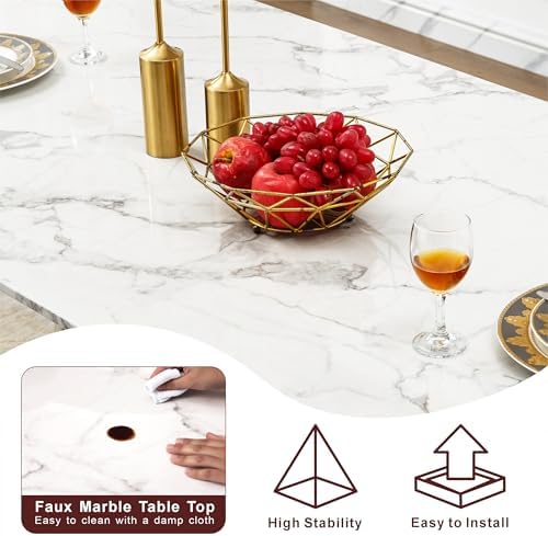 70'' Faux Marble Dining Table for 6-8, Modern Dining Room Table with ...