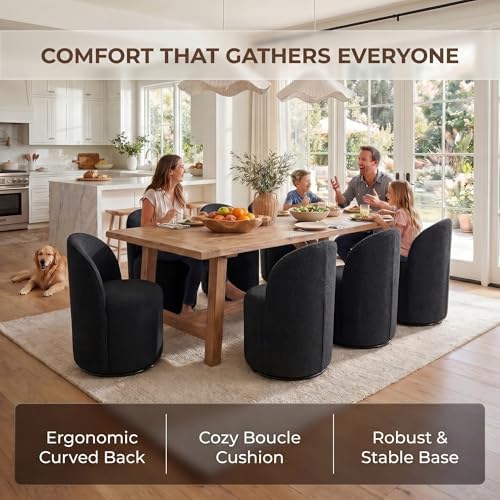 HNY Upholstered Swivel Dining Chairs Set of 6, Mid Century Modern Kitchen Rou...
