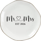 Mr & Mrs EST 2026 Ring Dish - Elegant Ceramic Ring Holder for Engagement, Wedding, and Bridal Shower Gifts - Honeymoon Keepsake for Friends, Newlyweds, and Bride-to-Be