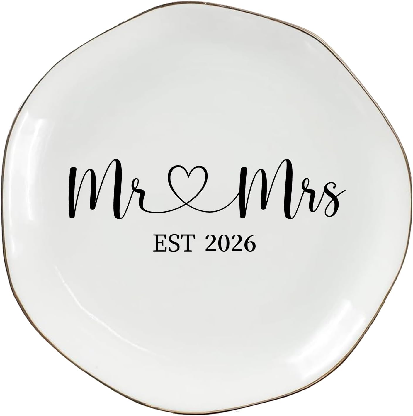 Mr & Mrs EST 2026 Ring Dish - Elegant Ceramic Ring Holder for Engagement, Wedding, and Bridal Shower Gifts - Honeymoon Keepsake for Friends, Newlyweds, and Bride-to-Be