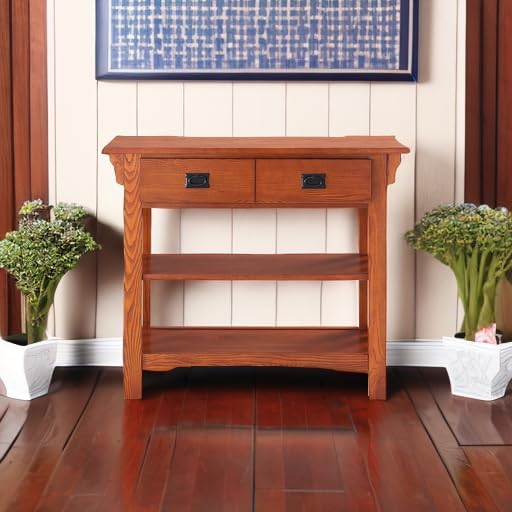 Leick Home Mission Impeccable Bookshelf, Solid Wood, 2 Drawers, 2 Shelves, Sl...