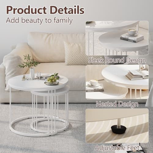 Garden 4 you Nesting Coffee Table, 23.6" Round Coffee Table Set of 2, Wo...