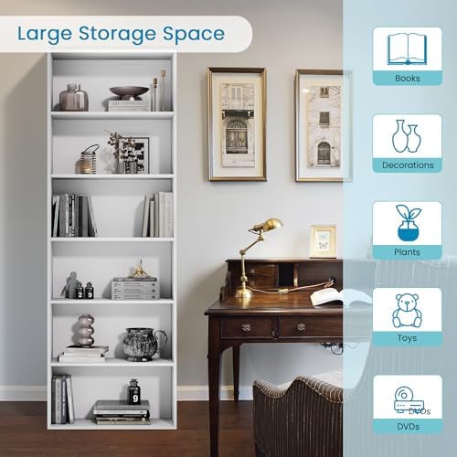 GRUSIGN 71" Tall 6-Tier Bookshelf, Large Open Display Bookcase with Ampl...