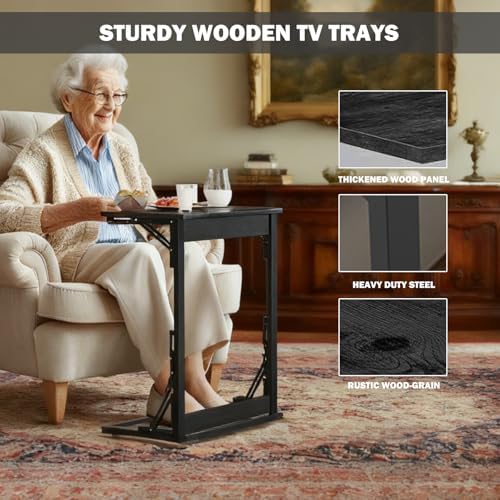 Folding TV Trays Set of 2, Adjustable Height TV Trays for Eating on Couch