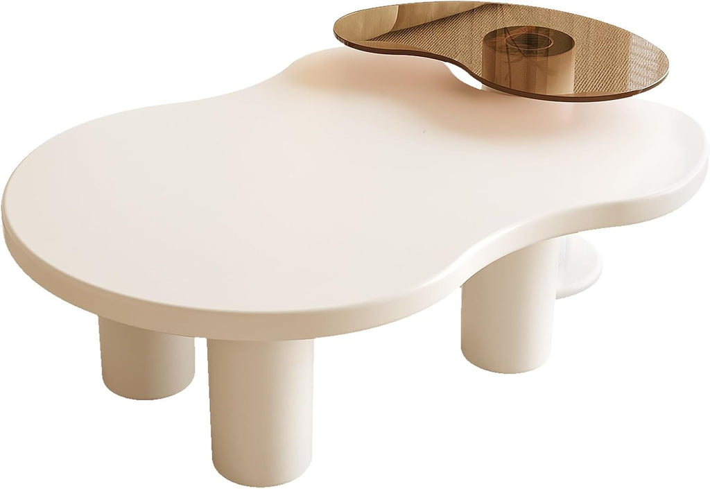 Modern Nesting Coffee Table Set of 2 Irregular Cloud Shape Cream White Center Table Space Saving eAccent Tables for Living Room Apartment Bedroom Office Minimalist Decor