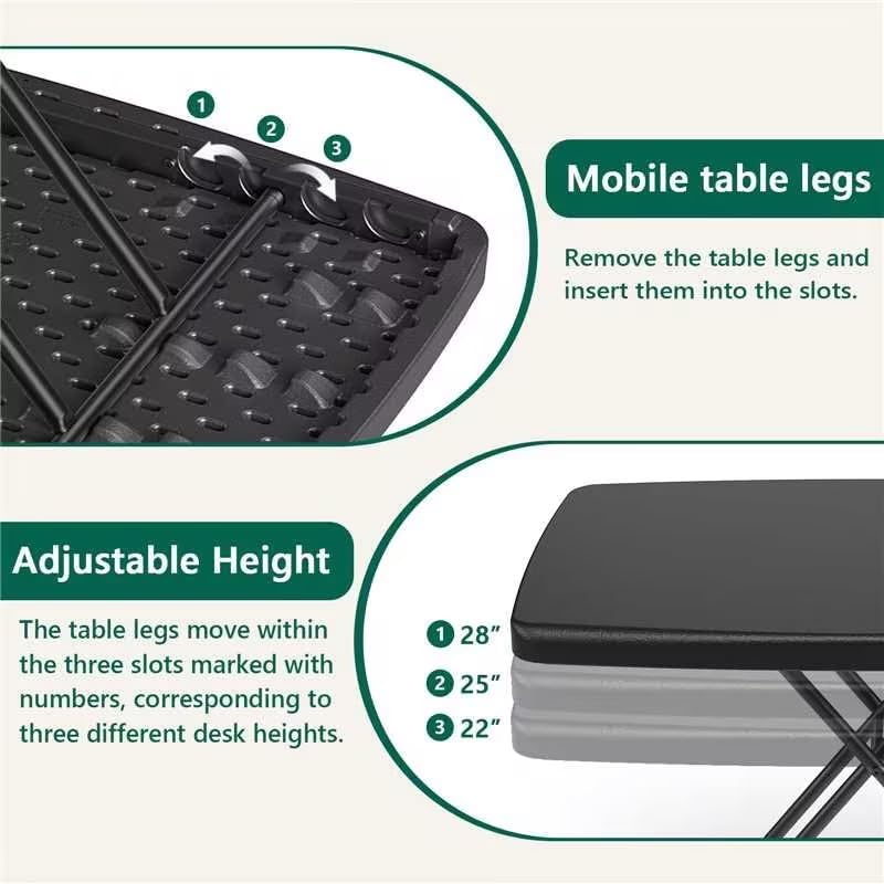 30 Inch Folding Table, Adjustable Height TV Tray for Small Spaces, Heavy Duty...