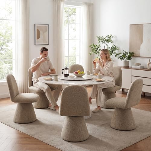 DUOMAY 360° Swivel Dining Chairs Set of 6, Mid Century Modern High Back Linen...