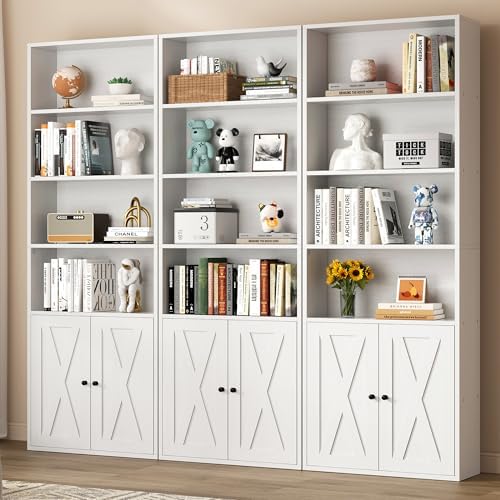Shintenchi 6 Tier Bookshelf with Doors, Tall Standing Bookcase