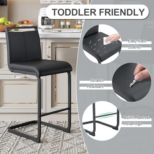 Counter Height Bar Stools Set of 4,Bar Stools for Kitchen Island,25H | Black Bar stools with Back,Metal Barstools with Painted Metal Leg,Counter Height Stools for Pub Kitchen Counter