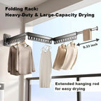 Clothes Drying Rack Wall-Mounted, 3-Fold Retractable Clothes Hanger with Windproof Holes & Detachable Design, Sturdy Foldable Laundry Rack for Balcony, Bathroom Use (Cream White)