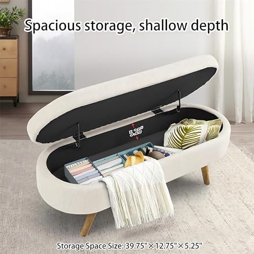 43.5" Ottoman with Storage, Storage Ottoman Bench with Safety Hinge, Lin...