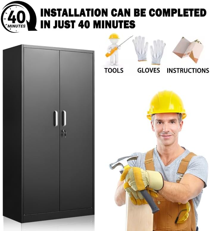 Approgreent Metal Storage Cabinet with Adjustable Shelves, Garage Cabinet wit...
