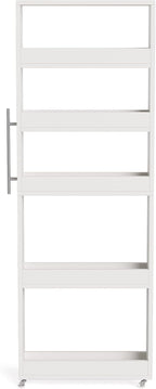 LITTLE TREE 63-Inch Slim Storage Cart on Wheels, 5-Tier Tall Narrow Mobile Shelf Organizer, Rolling Utility Cart with Metal Handle for Kitchen, Dining Room, Small Spaces, White