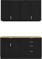 Timechee Large Kitchen Pantry Storage Cabinet Set with Wall Cupboard, Freestanding Food Pantry Cabinet for Kitchen with 6 Doors & 5 Drawers, Sideboards with Storage for Living Room, Black, 63" W