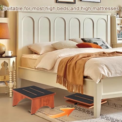 Step Stool Foldable, Wooden Step Stool with Non-Slip Rubber Stepping Feet, Fo...