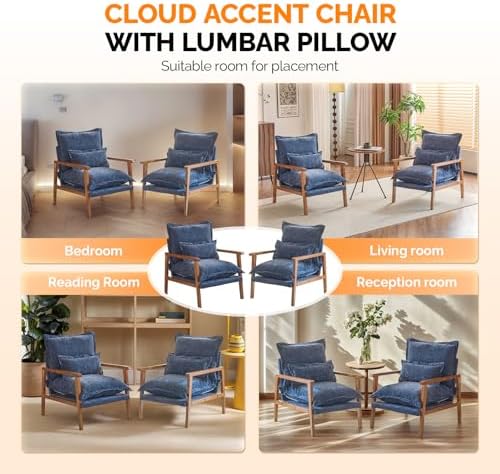 VINGLI Mid-Century Modern Cloud Accent Armchairs set of 2 with Lumbar Pillow,...