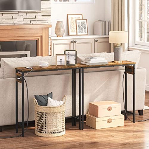 HOOBRO Narrow Console Table with Power Outlets, Small Entryway Table | Thin S...