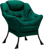 HollyHOME Modern Fabric Large Lazy Chair, Accent Oversized Comfy Reading Chair, Thick Padded Cozy Lounge Chair with Armrest, Steel Frame Leisure Sofa Chair for Living Room, Bedroom, Dorm, Green