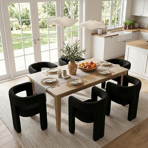 VESCASA Modern Barrel Dining Chairs Set of 4 with Open Back, Black Boucle
