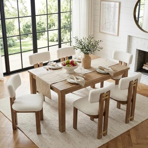 Modern Farmhouse Boucle Dining Chairs Set of 4, White Dining Room Chairs