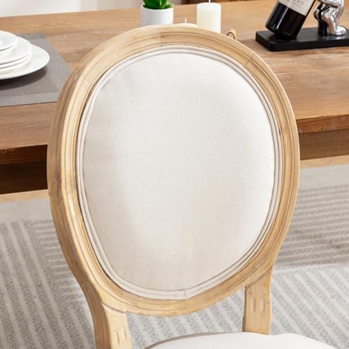 French Country Dining Chairs Set of 6,Upholstered Fabric Chairs with Round Ba...