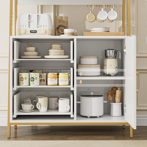 HITHOS White Gold Bookshelf, 69" H Ladder Book Shelf with Drawers & ...